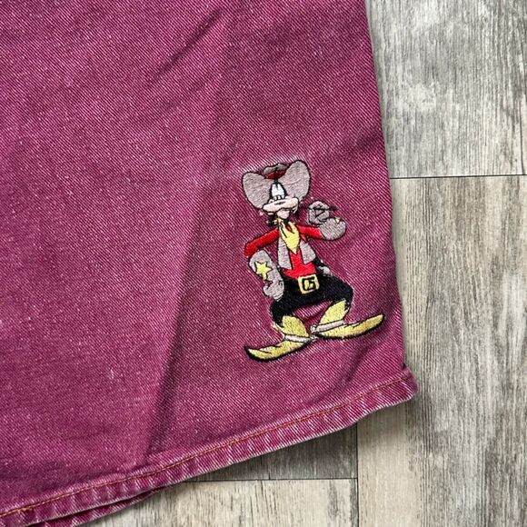 Vintage Mickey Unlimited Maroon Jean Shorts Cowboy Goofy Size 32 - Picture 2 of 7
